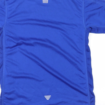 Brand and care label for Admiral men’s blue t-shirt, size S