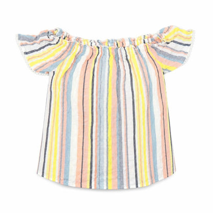 Front view of Papaya women’s yellow striped basic blouse, size UK 10