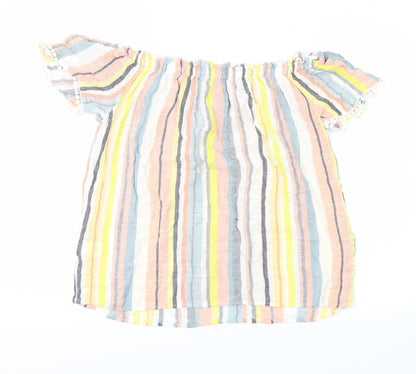 Back view of Papaya women’s yellow striped basic blouse, size UK 10