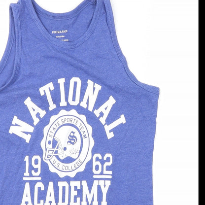 Close-up detail of Primark girls’ blue basic tank, size 10-11, years - national academ