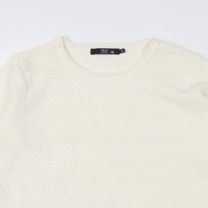 Close-up detail of Isle Essentials women’s ivory jumper, size M