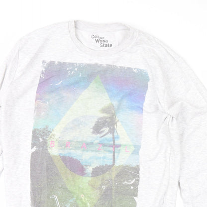 Close-up detail of Cedarwood State men’s grey henley sweatshirt, size M, - brazil
