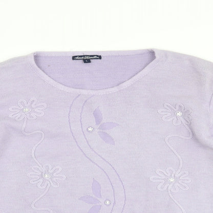 Close-up detail of Sarah Hamilton women’s purple jumper, size L