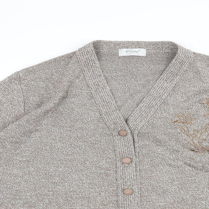 Close-up detail of CARE women’s beige cardigan jumper, size L