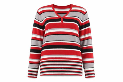 Front view of JORDANA women’s red striped jumper, size 3XL