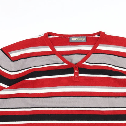 Close-up detail of JORDANA women’s red striped jumper, size 3XL