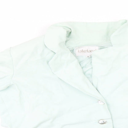 Close-up detail of Lakeland women’s blue jacket coat, size UK 10