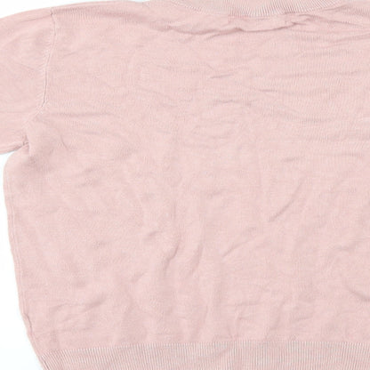Brand and care label for Full Circle women’s pink jumper, size M