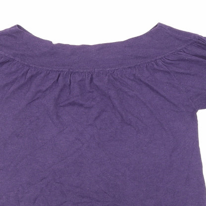 Close-up detail of Marks & Spencer women’s purple jumper, size UK 10