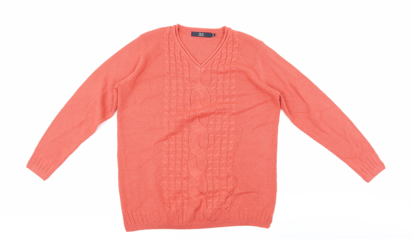 Isle Womens Orange Argyle/Diamond  Pullover Jumper Size M