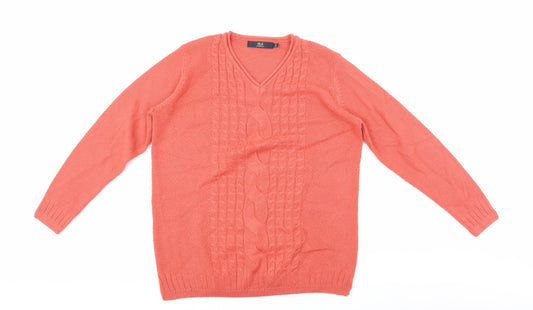Isle Womens Orange Argyle/Diamond  Pullover Jumper Size M