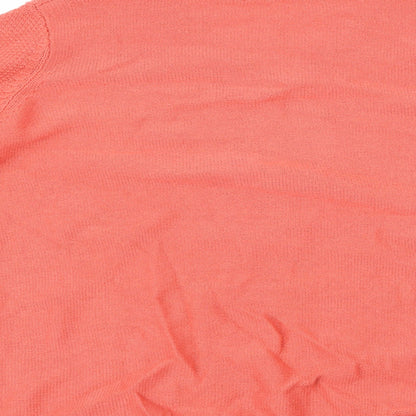 Brand and care label for Isle women’s orange argyle/diamond jumper, size M