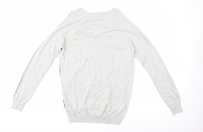 Back view of Dunlop men’s multicoloured argyle/diamond henley jumper