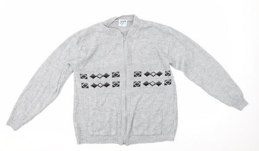 Menswear Mens Grey Argyle/Diamond  Full Zip Sweatshirt Size M