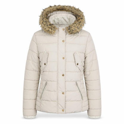 Front view of H&M women’s ivory puffer jacket jacket, size UK 38