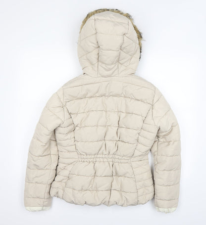Back view of H&M women’s ivory puffer jacket jacket, size UK 38