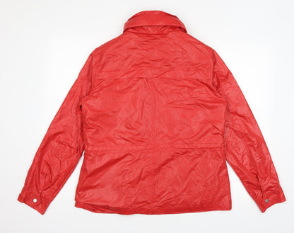 Back view of Marks & Spencer women’s red windbreaker coat, size UK 12
