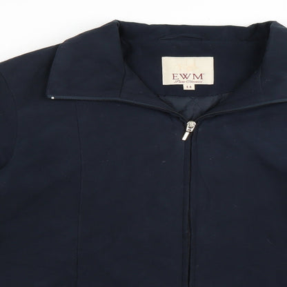 Close-up detail of EWM women’s blue jacket, size UK 14