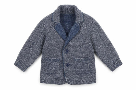 Front view of Gap boys’ blue coatigan, size 6-9, months