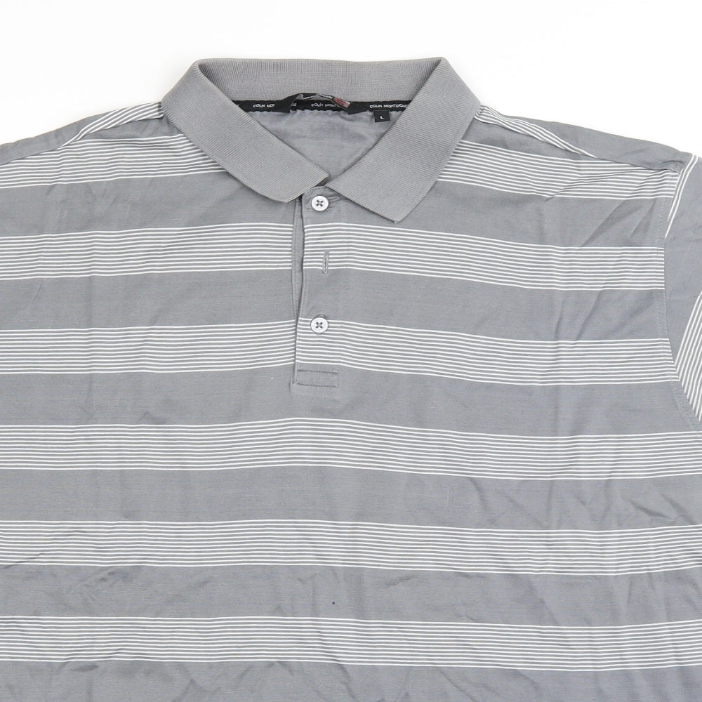 Colin Montgomerie Mens Grey Striped   Polo Size L