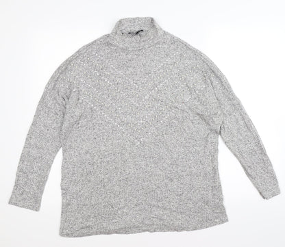 Additional front view of Select women’s grey striped knit jumper, size M