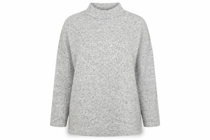 Front view of Select women’s grey striped knit jumper, size M