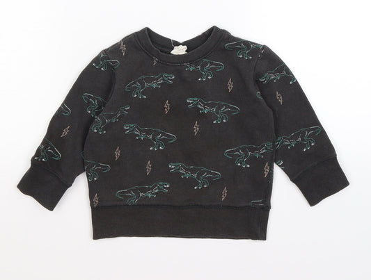 cotton kids Boys Grey  Jersey Pullover Jumper Size 12-18 Months  - dinosaurs