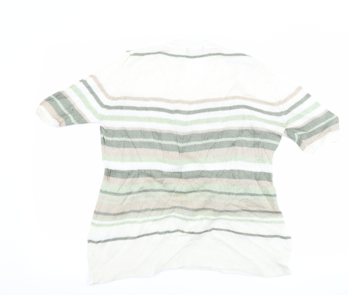 BM Collection Womens White Striped  Basic T-Shirt Size M