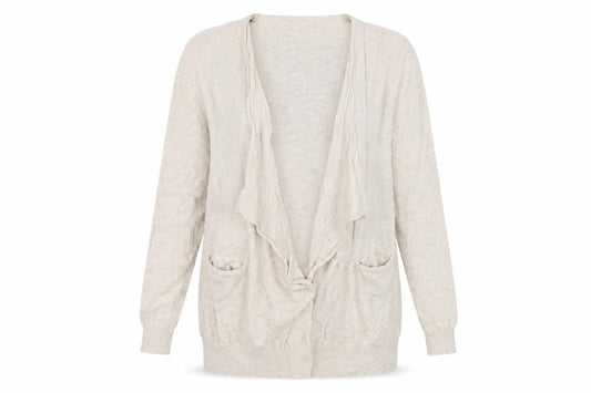Front view of Next women’s beige cardigan jumper, size UK 10