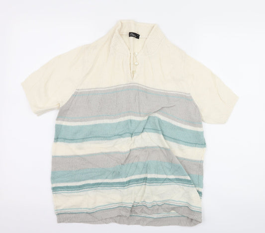 BM Collection Womens Ivory Striped  Basic T-Shirt Size M
