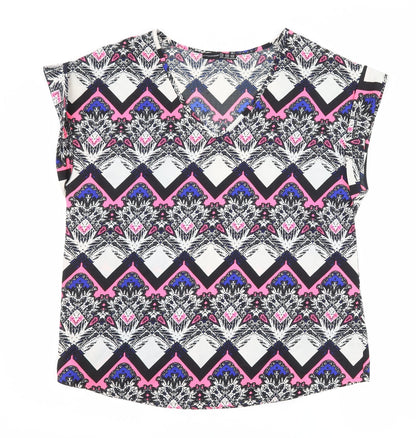 Front view of Atmosphere women’s white geometric basic blouse, size UK 14