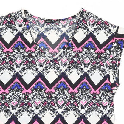 Close-up detail of Atmosphere women’s white geometric basic blouse, size UK 14
