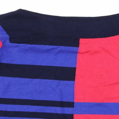 Close-up detail of Next women’s purple striped jumper, size UK 10