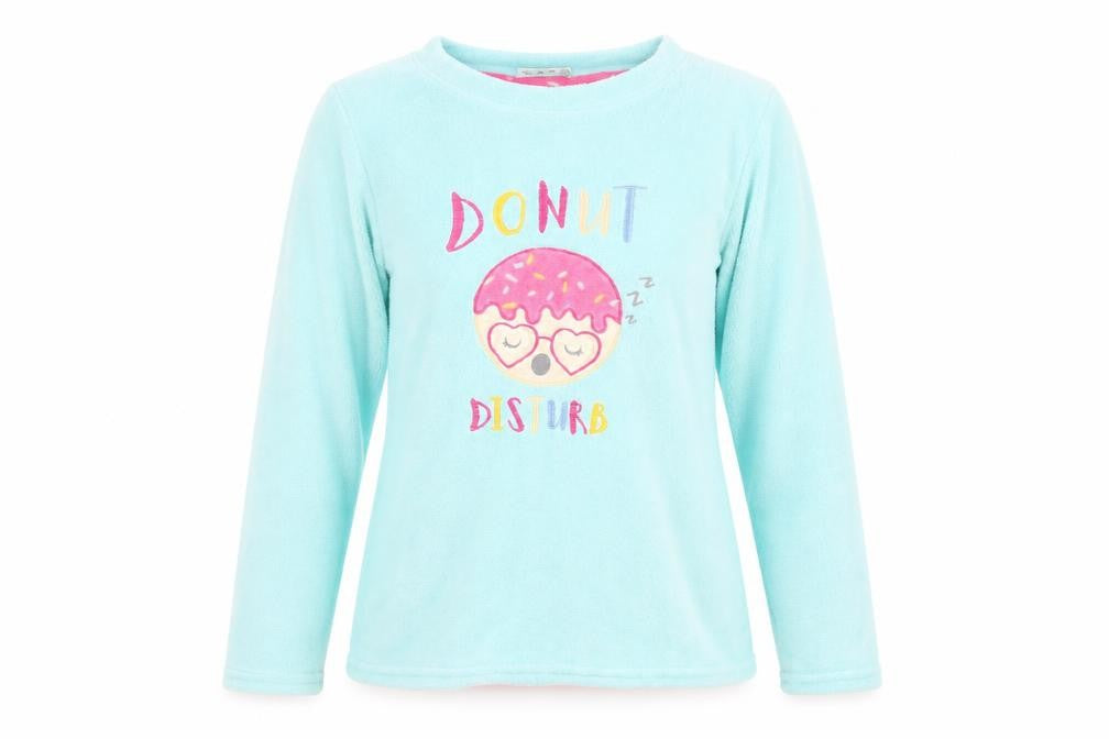 just like you Womens Blue  Fleece Top Pyjama Top Size M  - donut disturb