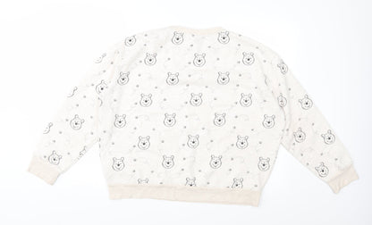 Back view of Disney women’s beige geometric pullover sweatshirt, size M, - winnie the pooh