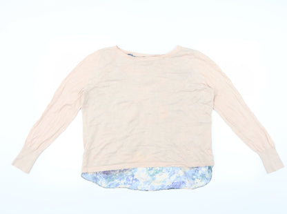 Additional front view of MINUET women’s pink jumper, size M, - open back detail