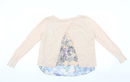 Back view of MINUET women’s pink jumper, size M, - open back detail