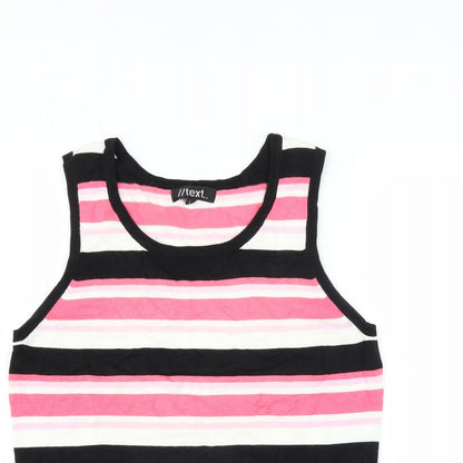 Close-up detail of TEXT women’s pink striped jumper, size L