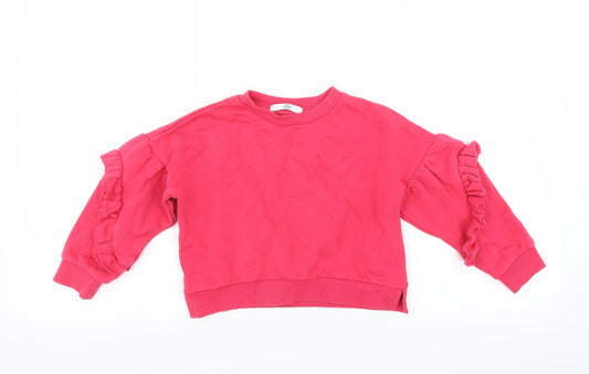 Marks and Spencer Girls Pink   Pullover Sweatshirt Size 3-4 Years  - ruffled sleeve detail