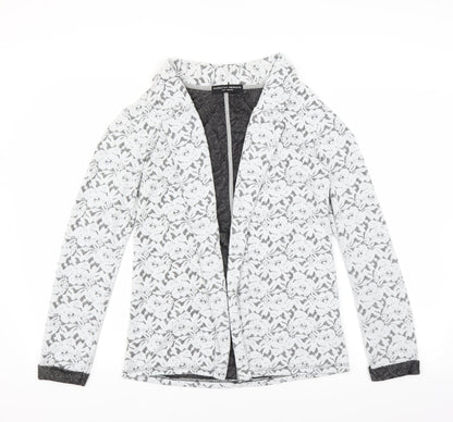 Additional front view of Dorothy Perkins women’s grey floral jacket blazer, size UK 10