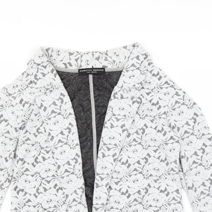 Close-up detail of Dorothy Perkins women’s grey floral jacket blazer, size UK 10