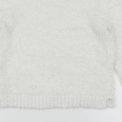 Brand and care label for Divided by H&M women’s white jumper, size UK 4