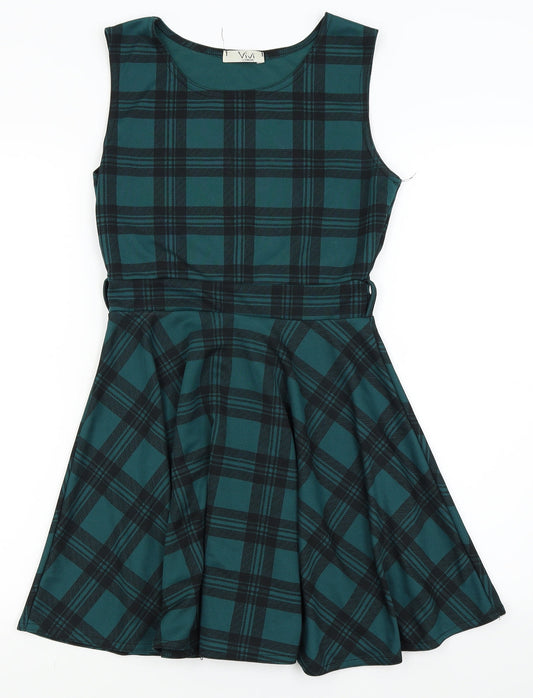 Vivi London Womens Green Check  Fit & Flare  Size S