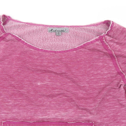 Close-up detail of MAD MODELE women’s pink pullover sweatshirt, size M