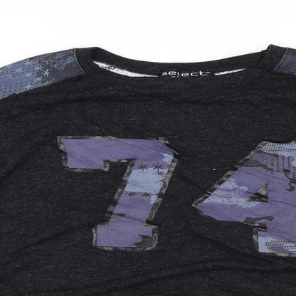 Close-up detail of Select women’s black tunic blouse, size UK 10