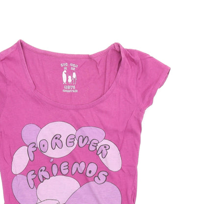 Close-up detail of Xdye Monsters women’s purple basic t-shirt, size M