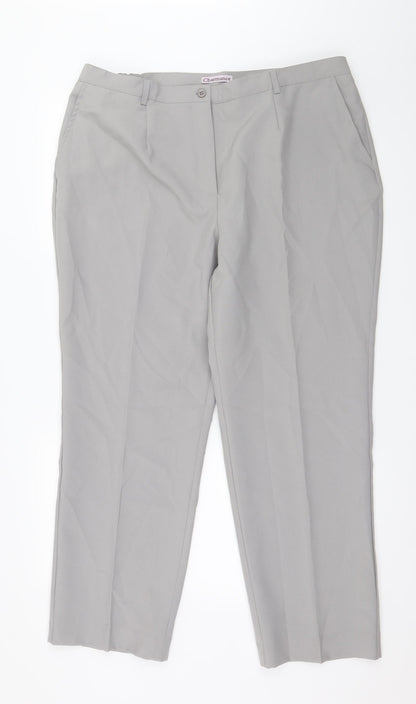 Front view of Charmance women’s grey trousers, size UK 22, 28-inch leg