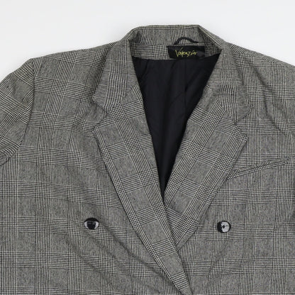 Close-up detail of Valenzia women’s grey geometric overcoat coat, size UK 14