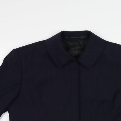 Close-up detail of Wardrobes women’s blue striped jacket suit top, size UK 10