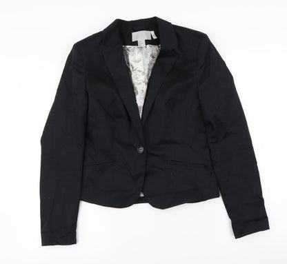 Front view of H&M women’s black jacket blazer, size UK 8